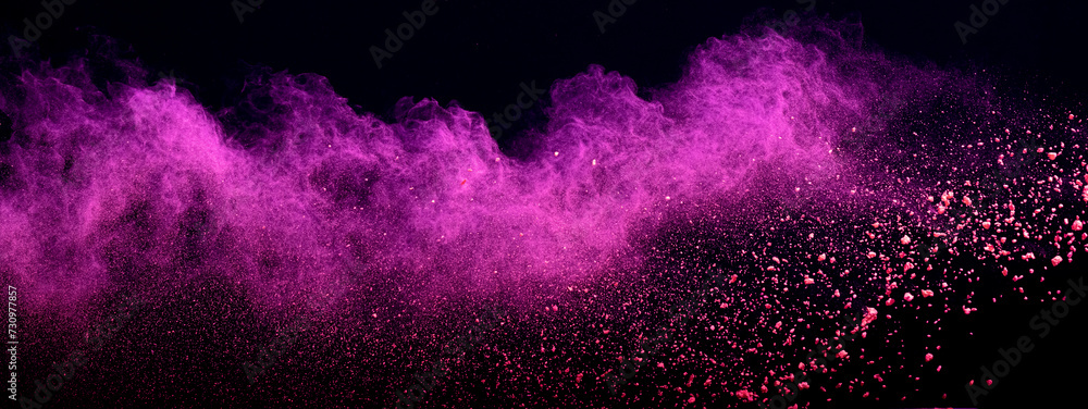Purple powder dust smoke on black background - obrazy, fototapety, plakaty 