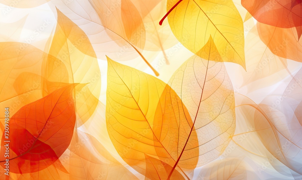 A Close-Up of Vibrant Autumn Leaves in a Sunlit Forest A Close-Up of Vibrant Autumn Leaves in a Sunlit Forest
