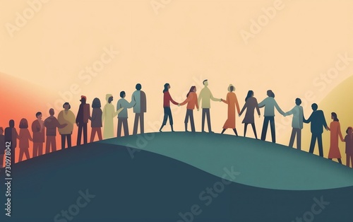 Group of People Holding Hands on Hilltop