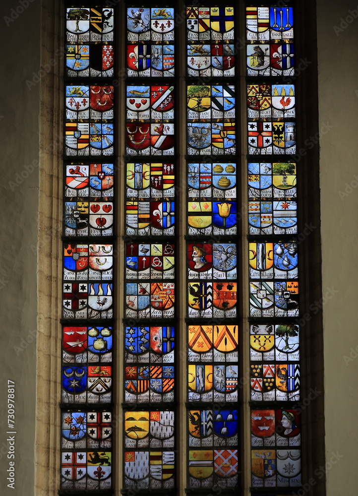 Fototapeta premium Amsterdam Oude Kerk Church Stained Glass Window Close Up, Netherlands