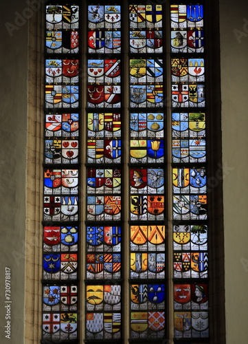 Amsterdam Oude Kerk Church Stained Glass Window Close Up, Netherlands