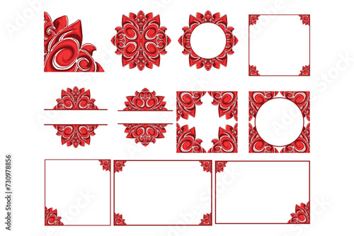 Set Of Red Orament Frame Border Vector For Decoration Design photo