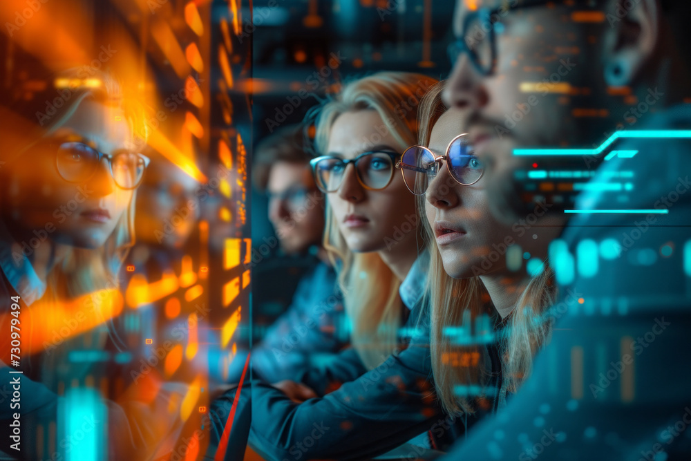 Obraz premium Data scientists work and Professional engineer provide maintenance in data center, technology and big data