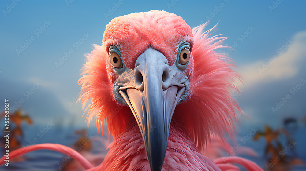 Fototapeta premium close-up selfie portrait of a fantastic flamingo