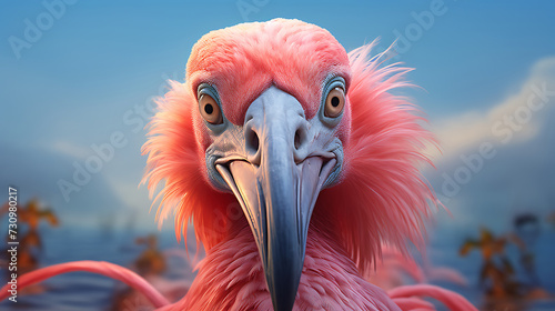 close-up selfie portrait of a fantastic flamingo photo