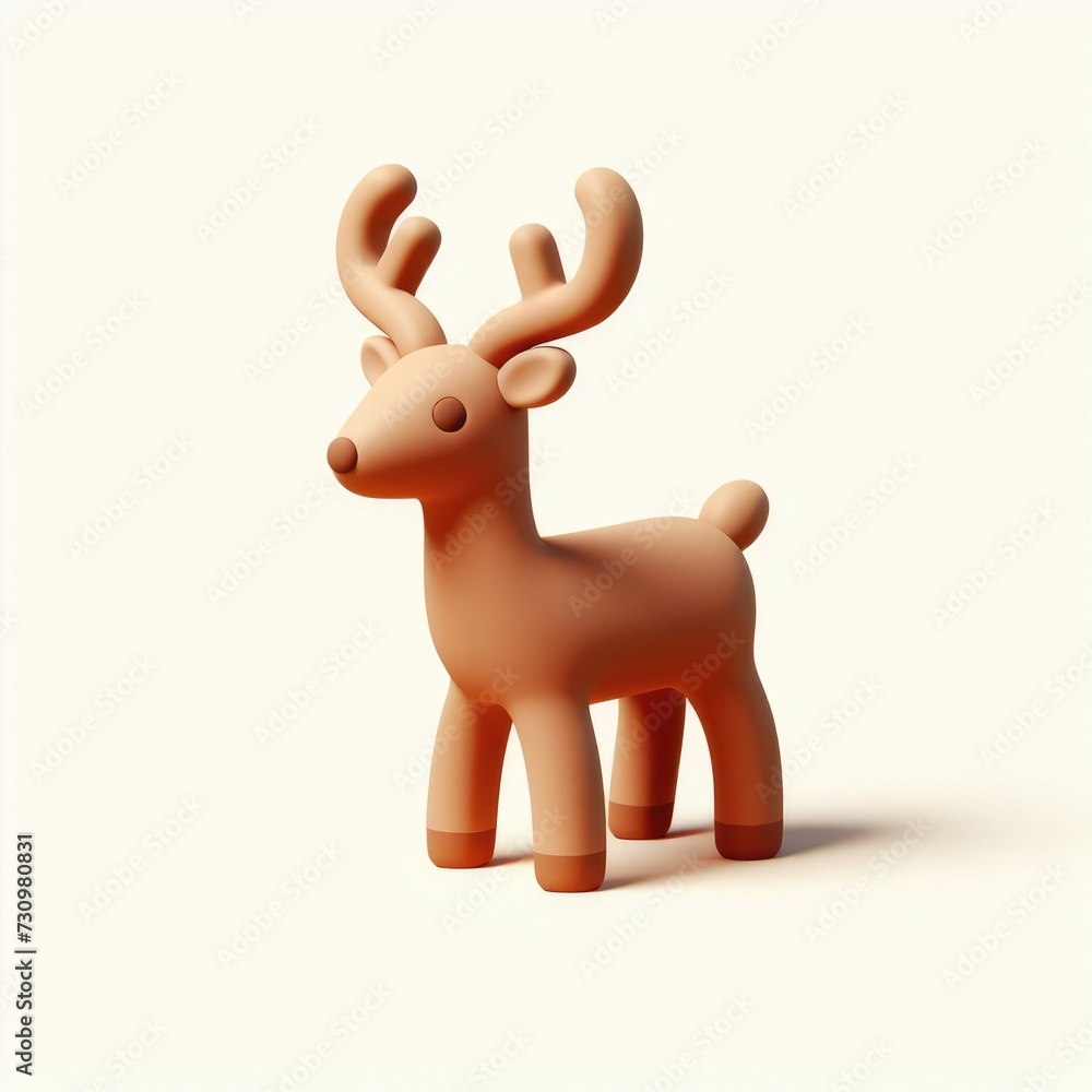 Elegant 3D deer on a light background. 3D clay cartoon model of a deer. Elegant 3D deer on a light background. 3D clay cartoon model of a deer.