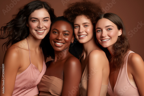 Skin, aesthetic and young friends together for self care, dermatology and support