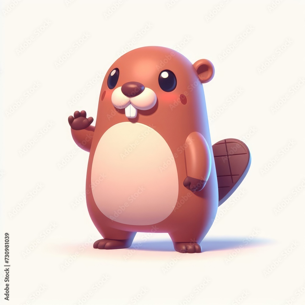 Adorable 3D beaver on a light background. 3D clay cartoon model of a beaver. Adorable 3D beaver on a light background. 3D clay cartoon model of a beaver.