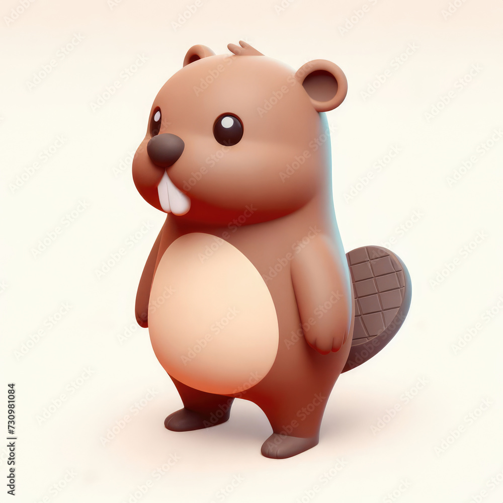 Adorable 3D beaver on a light background. 3D clay cartoon model of a beaver. Adorable 3D beaver on a light background. 3D clay cartoon model of a beaver.
