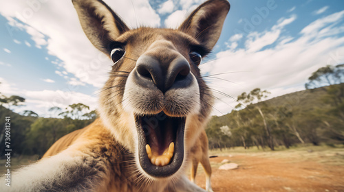 close-up selfie portrait of a comical kangaroo