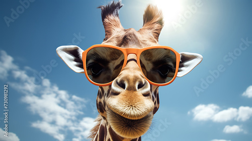 Close-up selfie portrait of a funny giraffe wearing sunglasses © Dennis
