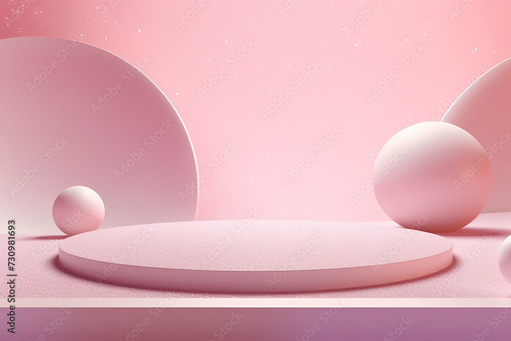 Pink podium 3d illustration background , mock up display with sparkle and glitter for beauty products or holiday event.	