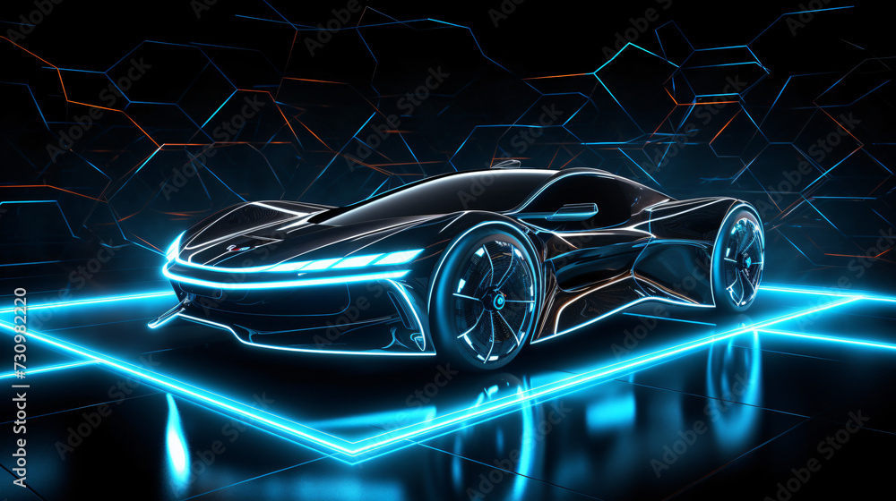 Futuristic sports car wireframe intersection.