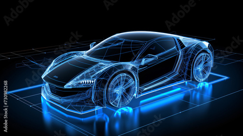 Futuristic sports car wireframe intersection.