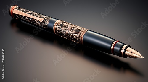 Top view of a luxury fountain pen mockup on a solid background
