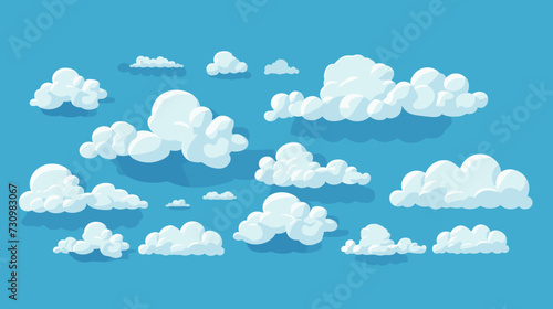 Cartoon cloud vector set. Blue sky with white clouds