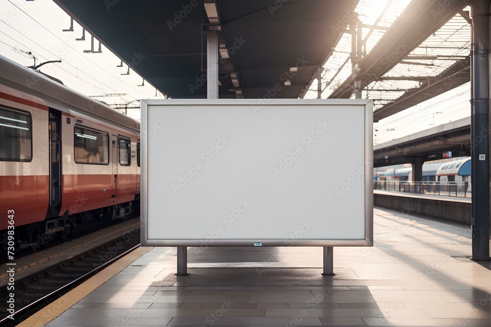 blank billboard on platform of a train station blank billboard on platform of a train station