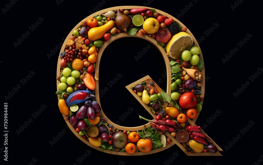 Letter Q Composed of Fruits and Vegetables