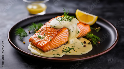 Salmon fillet served with beurre blanc sauce
