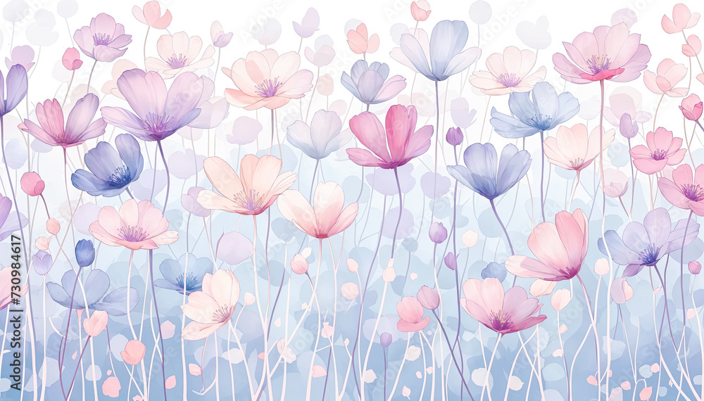 Seamless floral background with pink and blue flowers Vector illustration