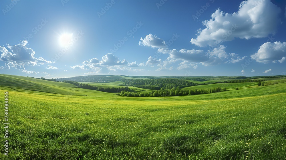 Obraz premium Beautiful countryside in Ukraine Europe Summertime nature photo of lush green pastures and clear blue sky Explore Earth s beauty Copy space image Place for adding text or design