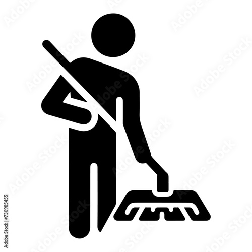 Floor mop icon symbol, flat illustration, black color silhouette, white background