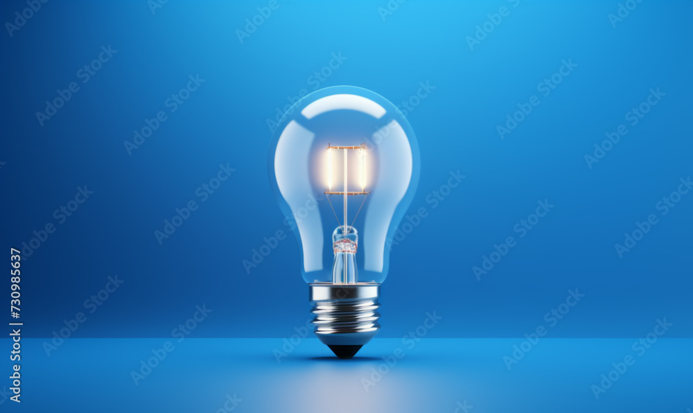 Illuminated Lightbulb Against Blue Background Illuminated Lightbulb Against Blue Background