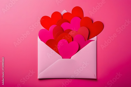 Pink Envelope with Hearts for Valentines Day, Love Letters, Wedding Invitations