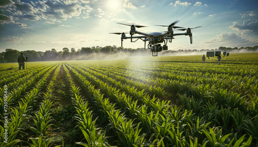 agricultural Drone spraying pesticide on corn field IOT AI farming agricultural Drone spraying pesticide on corn field IOT AI farming