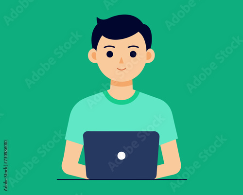 designer secretary man with a laptop programmer tester digital artist student SMM remote work worker laptop freelancer home office Vector illustration creative human