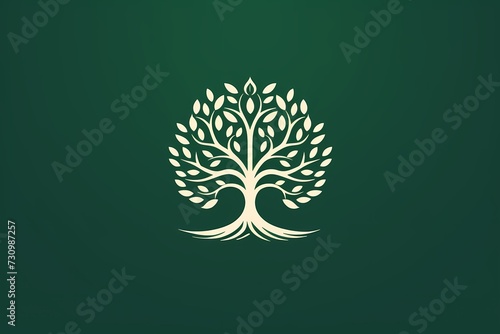 A minimalist logo with a stylized tree design  representing growth and nature  against a solid green background.