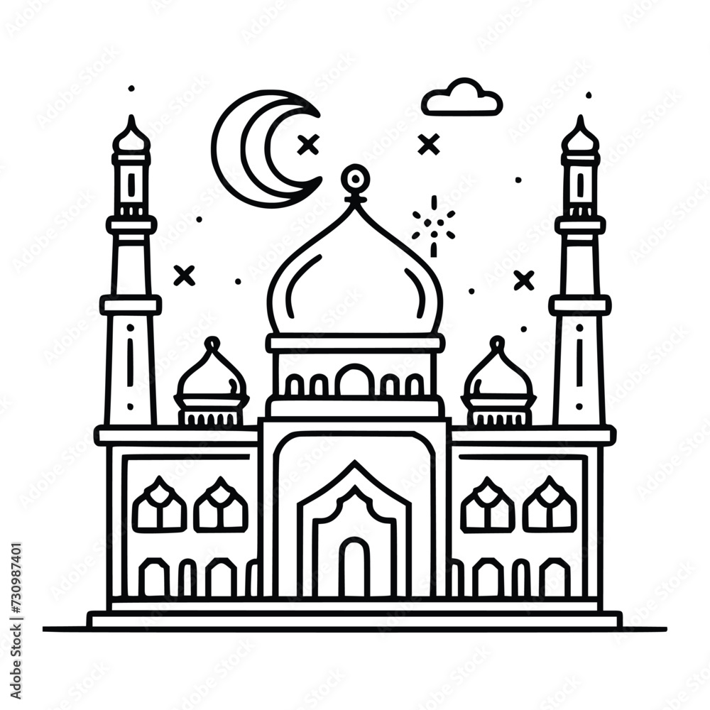 Islamic mosque vector illustration minimalist design. Islamic mosque for Ramadan Kareem or Eid Mubarak graphic vector design