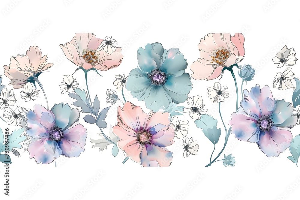 Computer Drawn Flower Illustration. Watercolor Flowers.manual Composition.big Set Watercolor Elements. Computer Drawn Flower Illustration. Watercolor Flowers.manual Composition.big Set Watercolor Elements.