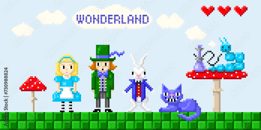 Φωτογραφία Greeting card of wonderland pixel art  in style of eight-bit game
