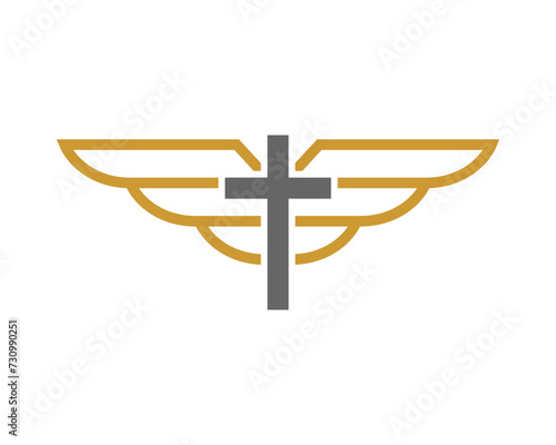 Christian cross with spread wings vector logo