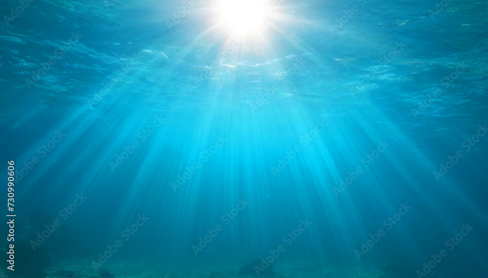 Underwater background with blue water and sun rays 6