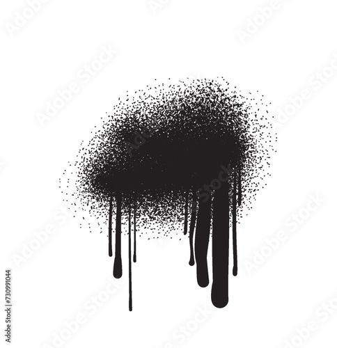 Black color spray paint or graffiti design element on the white wall background.	