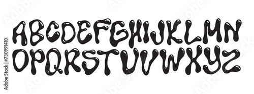 Vector Hand Drawn Alphabet. Trendy Liquid and Groovy Letters. Decorative Artistic Font. Y2K Letters Style.	