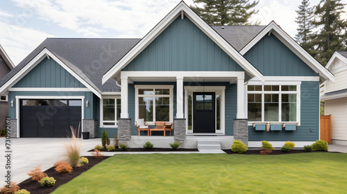 Gray new construction modern cottage home.