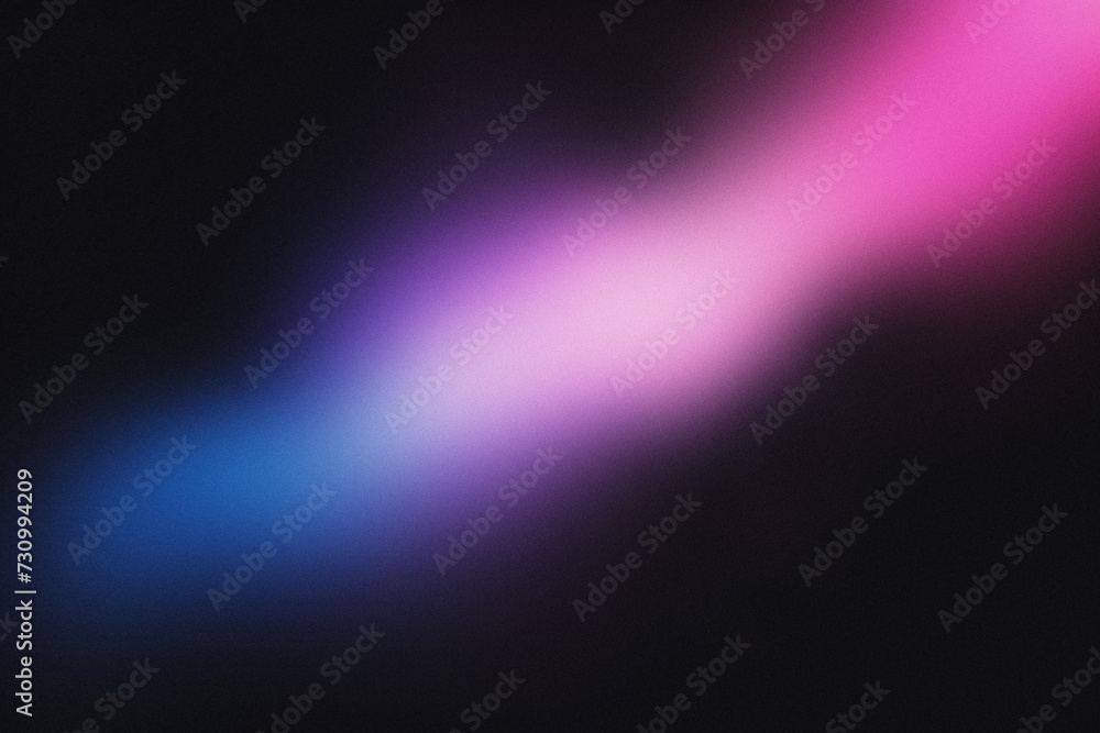 Blue, Purple, pink, white and black grainy gradient background abstract glowing color wave on dark backdrop, noise texture, banner header design