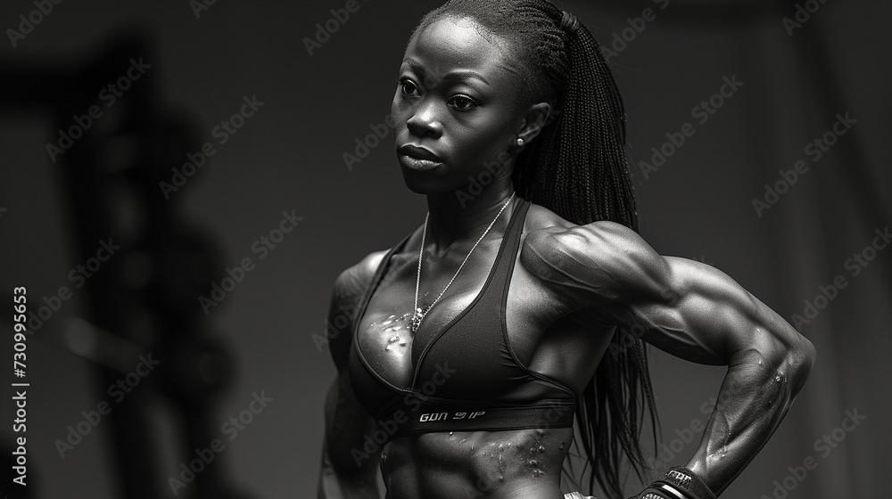 Black and white sports photography of a stunning female athlete with a dramatic look Black and white sports photography of a stunning female athlete with a dramatic look