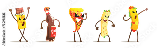 Humanized Fast Food Funny Characters Fighting Vector Set