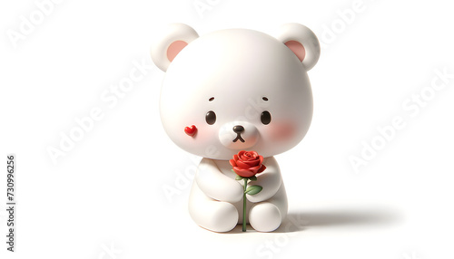 white bear holding a rose 