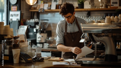 Business owner doing the accountancy at a cafe 