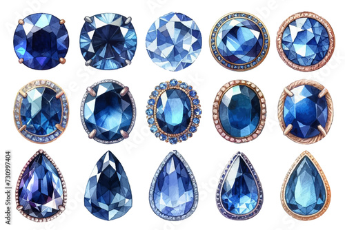 Sapphire rhinestone watercolor illustration material set