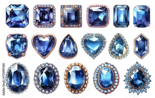 Sapphire rhinestone watercolor illustration material set
