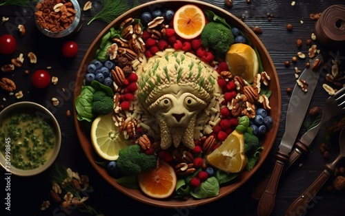 Plate of Fruit and Nuts With Lion Head © umar