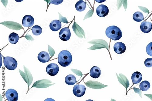 colorful, watercolor pattern of wild blueberry on a white background