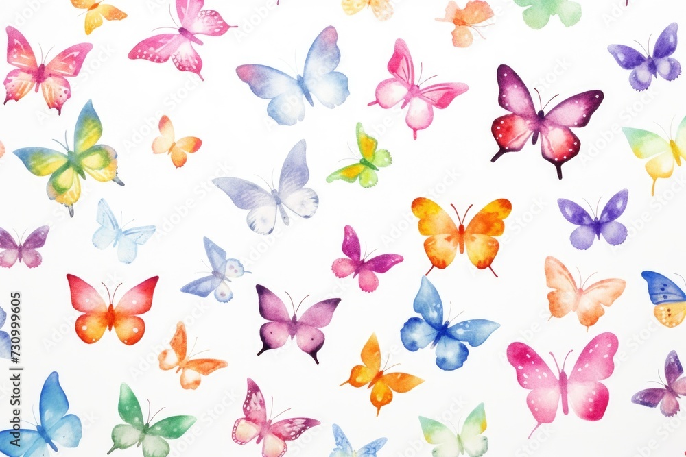 colorful, watercolor pattern of multi-colored butterflies
