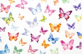 colorful, watercolor pattern of multi-colored butterflies